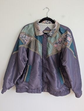 Current Seen VTG 80s Nylon Colorblock Pastel Floral Windbreaker Bomber Jacket S